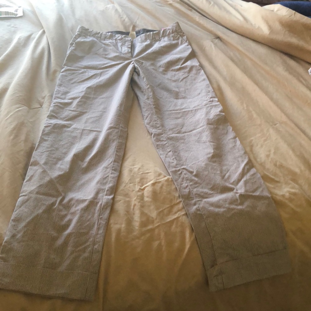 Pinstriped pants.